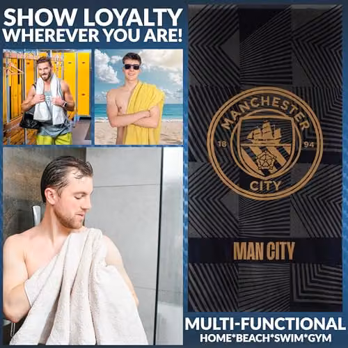 Manchester City F.C. Black Cotton Quick Dry Bath Towel, W: 137 cm, H: 69 cm – 3