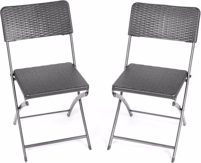 Christow Set of 2 Black Rattan Effect Folding Garden Chairs for Outdoor Dining