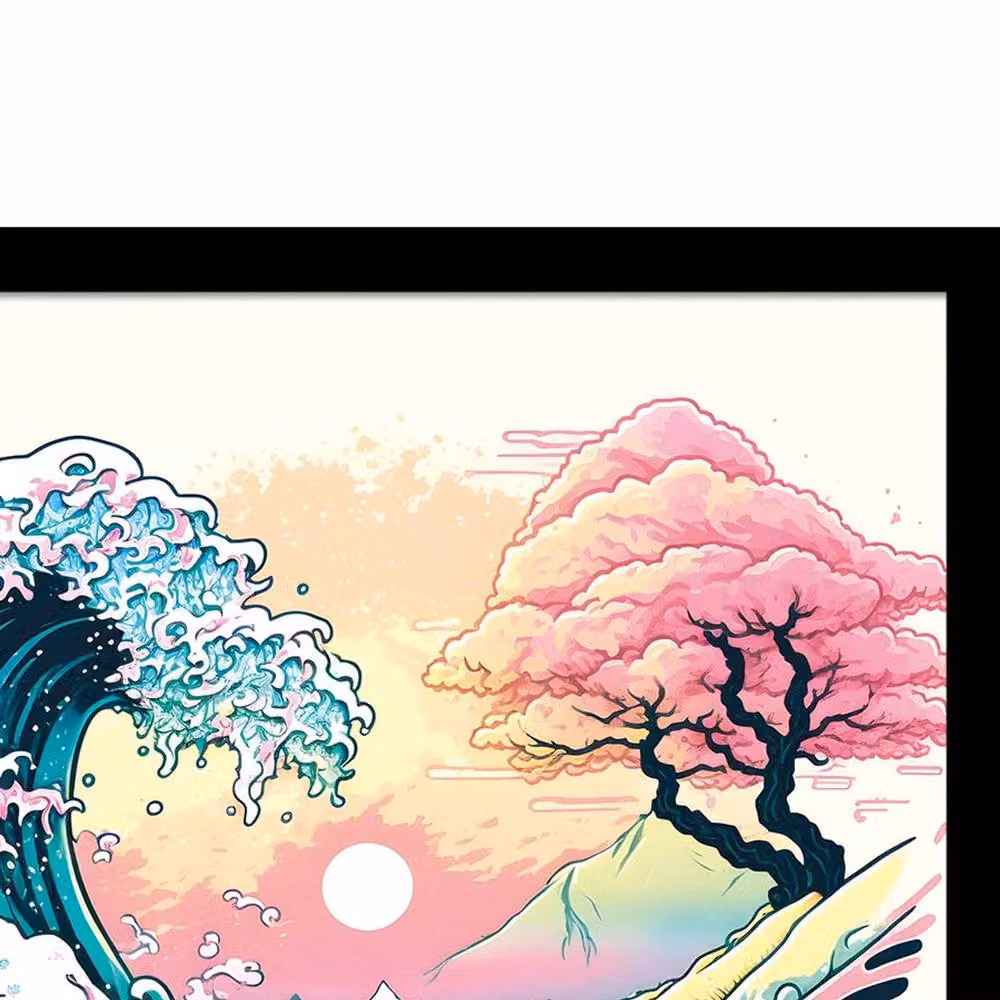 Wave Collection Waves Framed Multicolour Abstract Nature Graphic Paper Poster – 2