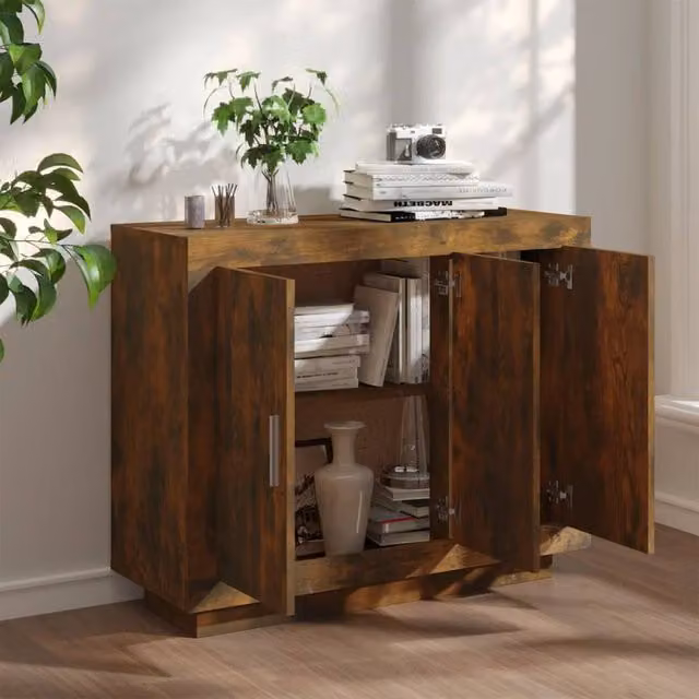 Berkfield Home Smoked Oak Sideboard in Brown, W/D/H: 92 x 35 x 75 cm