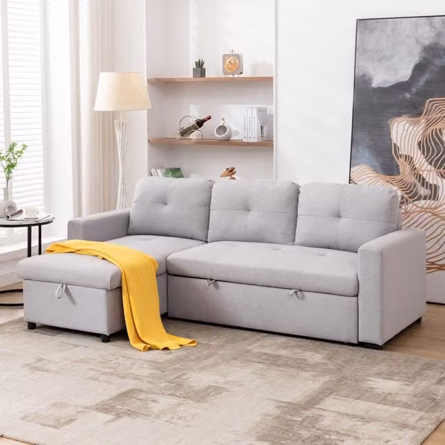 More4Homes Newport Reversible Fabric Corner 3 Seater Sofa Bed with Storage in Grey, W: 228.5 cm, D: 147.5 cm, H: 86 cm