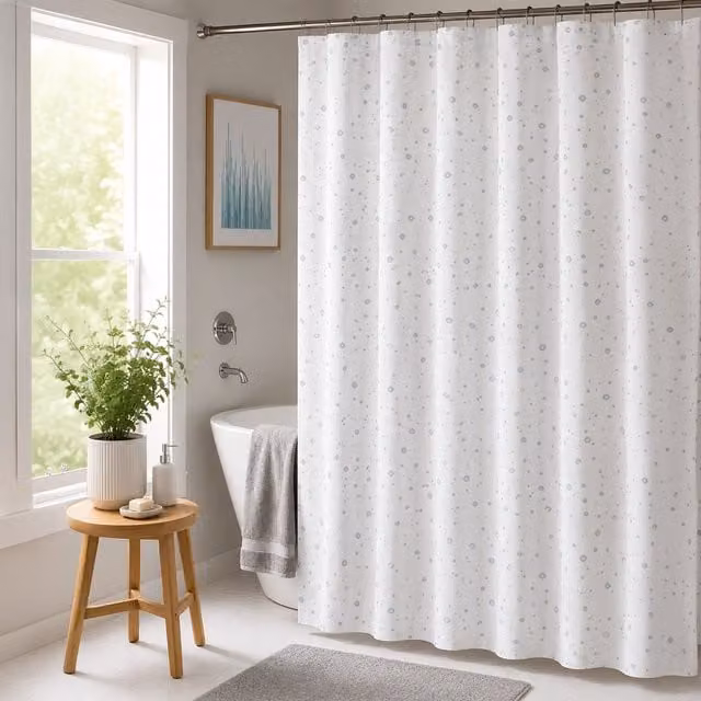 Showerdrape Droplets White Polyester Shower Curtain with Weighted Hem and Eyelets, H 180 cm x W 180 cm – 1