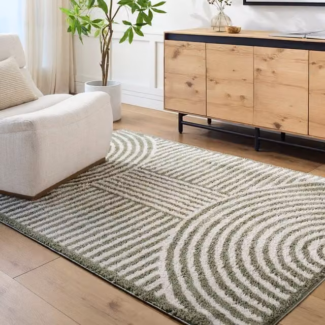 Livabliss Fossay Art Deco Machine Woven High Pile Shag Washable Rug in Beige, Brown, Green and Grey, W: 160 cm, L: 215 cm