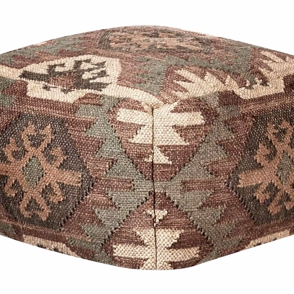 Wyld and Coco Multicolour Geometric Jute and Wool Pouffe W: 50 cm, D: 50 cm, H: 30 cm – 2