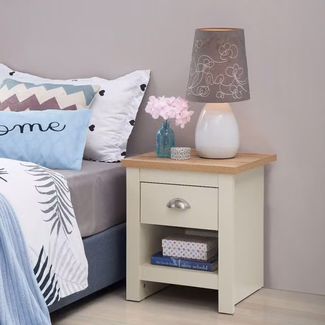 Timber Art Design UK Lisbon Nightstand with 1 Drawer in Cream Oak Wood