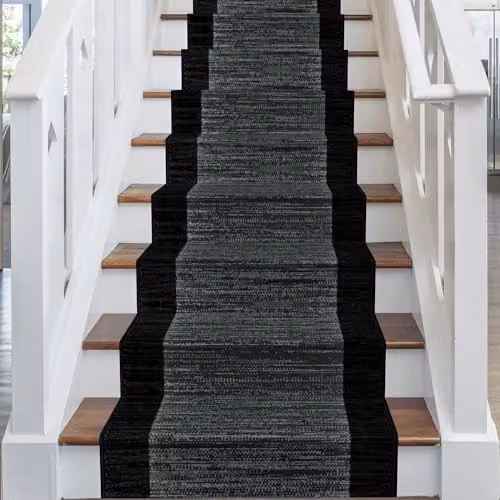 runrug Soft and Durable Machine Woven Stair Runner in Black, W: 80 cm x L: 690 cm – 1
