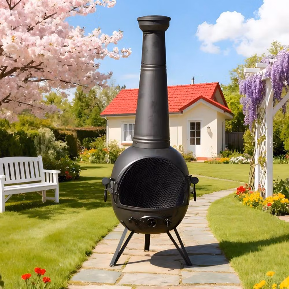 Gr8 Garden Large Black Metal Chiminea, Height: 130 cm – 7