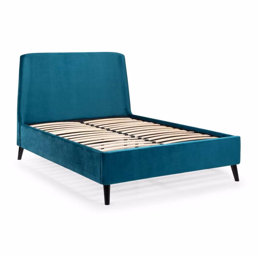 Cheshire Nectarine Curved Velvet Upholstered Bed in Teal Double (Width: 135 cm) – 2