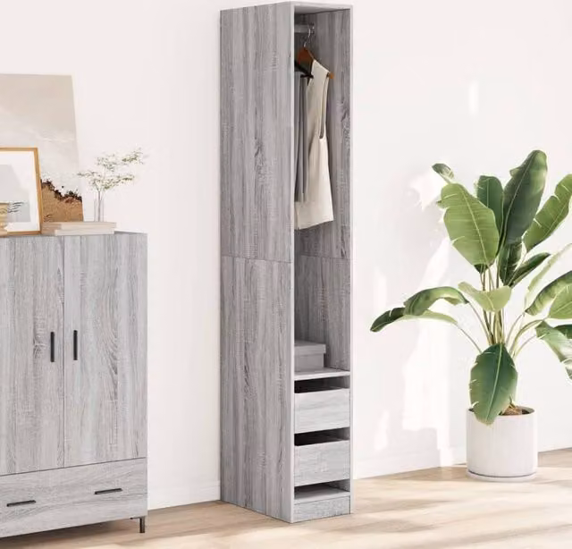Berkfield Home Sonoma Grey Wardrobe with Integrated Drawers, W/D/H: 30 x 50 x 200 cm – 1
