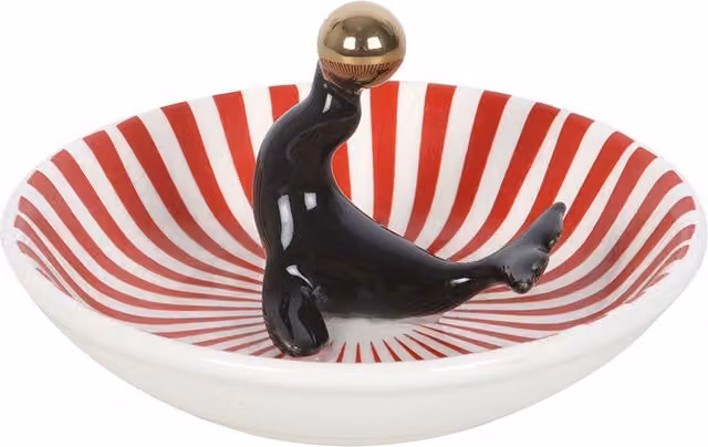 Something Different Circus Seal Ceramic Trinket Dish, Red, White, Black and Gold