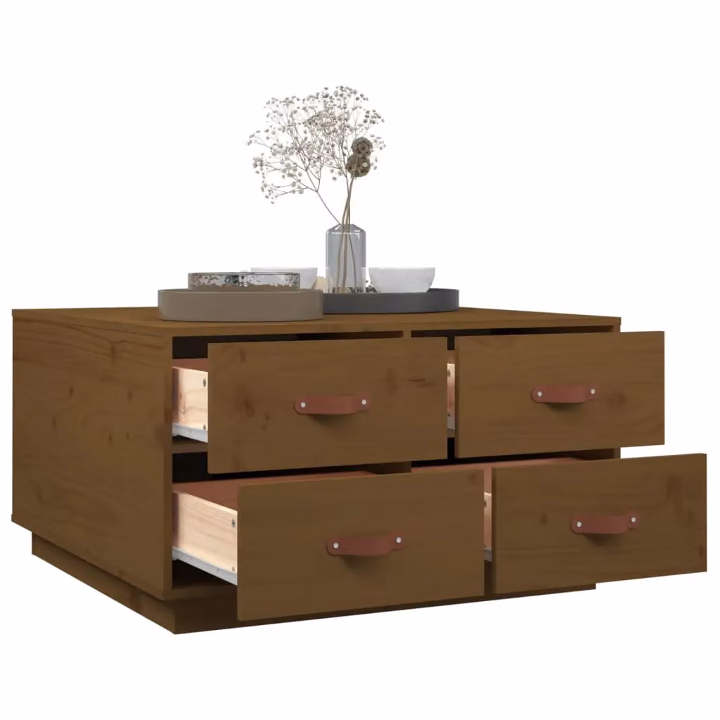 Berkfield Home Honey Brown Solid Wood Pine Coffee Table W/D/H: 80 x 80 x 45 cm – 3
