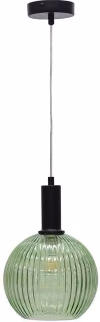 First Choice Lighting Betchley Green Ribbed Glass Globe Black Art Deco Pendant Fitting – 1
