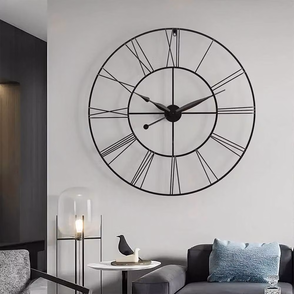 FLAVORA Large Vintage Roman Numeral Wall Clock in Black, Metal, Diameter: 80 cm – 2