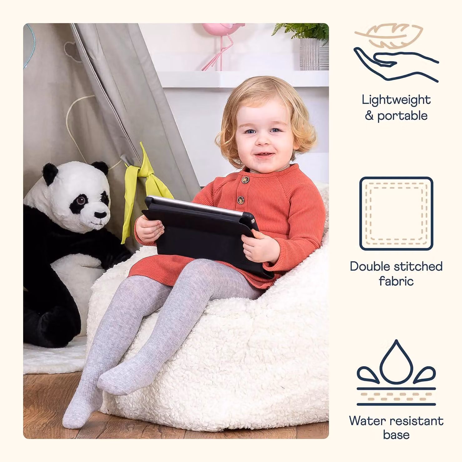 icon Kids Natalia Teddy Berber Fleece Childrens Bean Bag Armchair in White and Beige, W/D/H: 44 x 44 x 44 cm – 2
