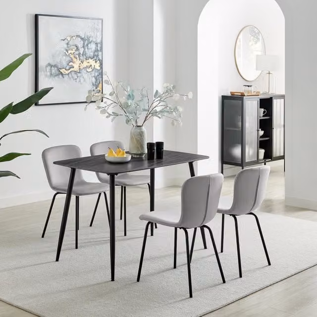 FurnitureboxUK Asti Grey Marble Ceramic Top Dining Table and 4 Grey Velvet Chairs Set