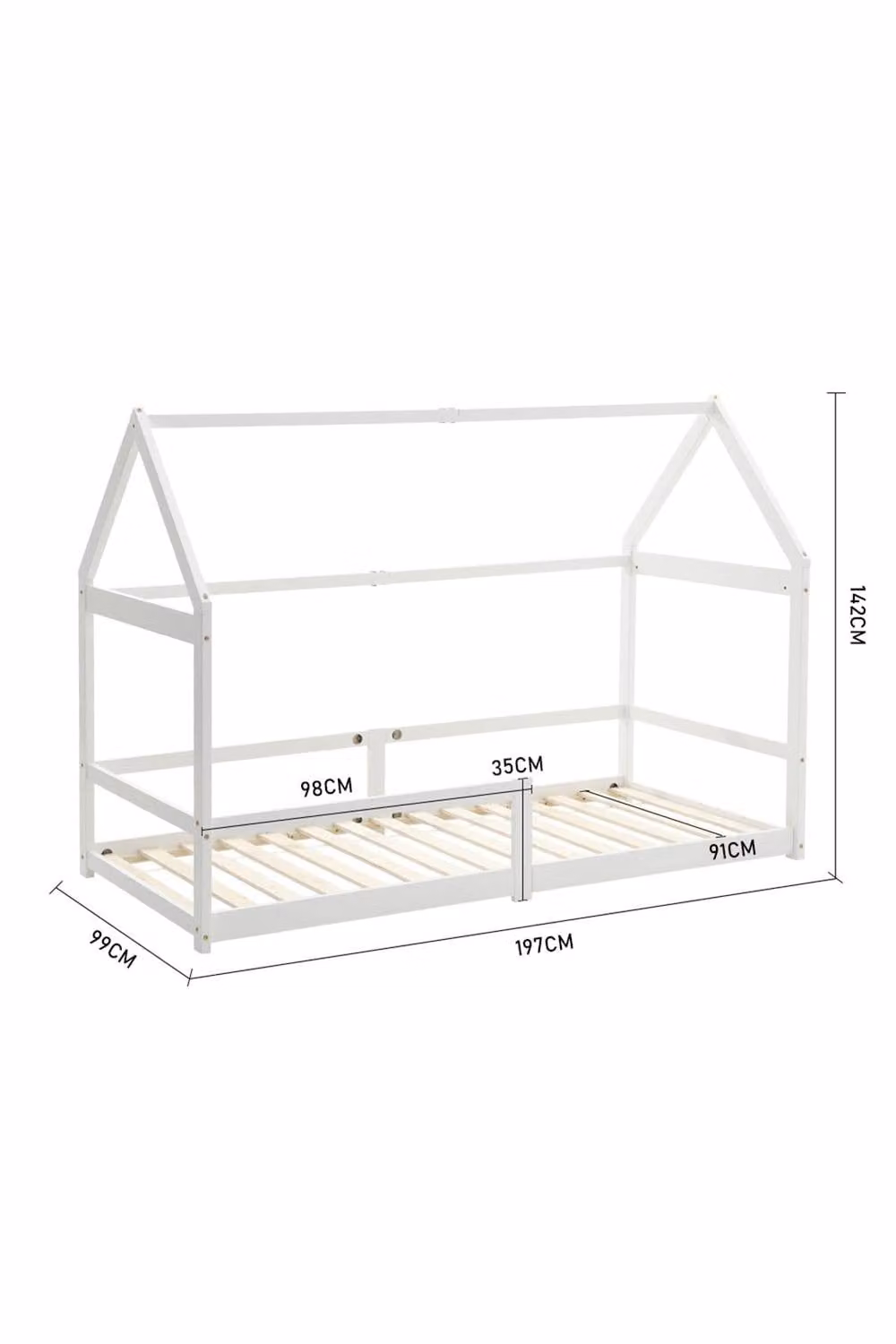 H&O Direct Kids House-Shaped Bed Frame in White Lacquered Solid Pine Wood – 2