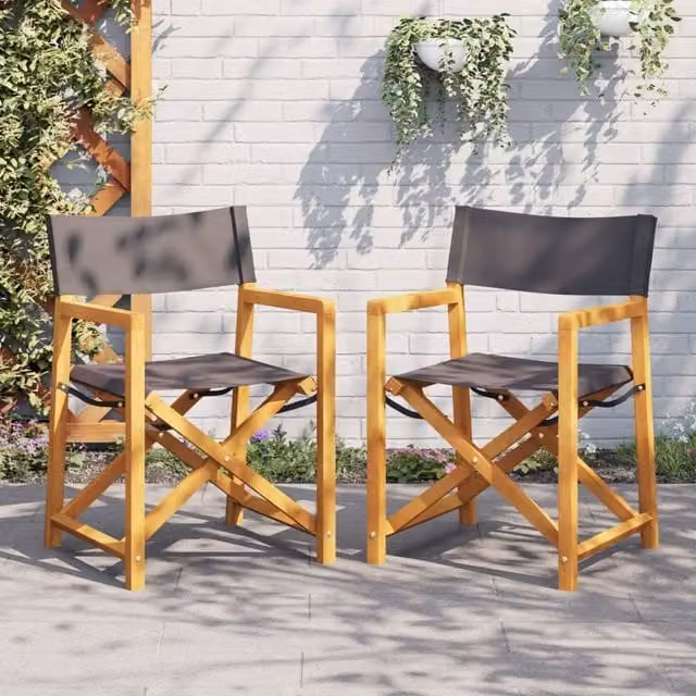 Berkfield Home Set of 2 Folding Acacia Wood Director Chairs in Dark Grey Fabric – 1