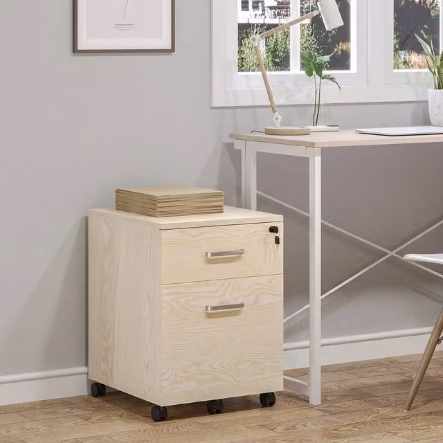 STILVORA 2-Drawer Filing Cabinet with Wheels in Light Oak – 1