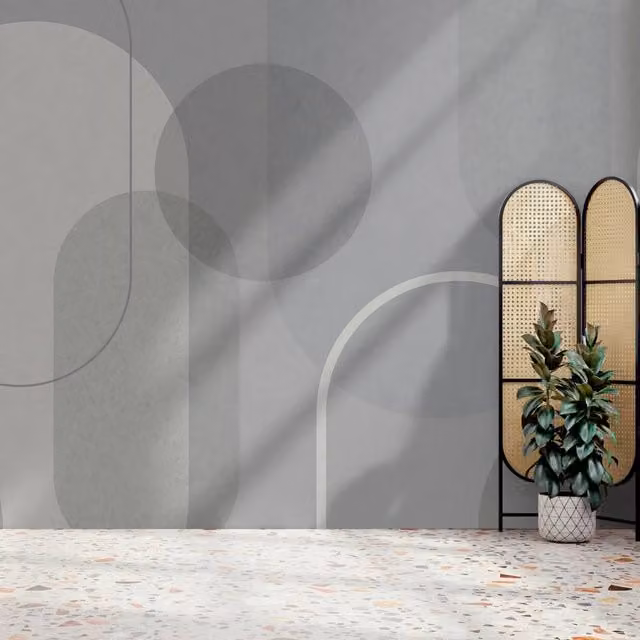 Superfresco Easy Arched Geo Muted Blue and Grey Geometric Retro Wall Mural W: 300 cm, H: 280 cm