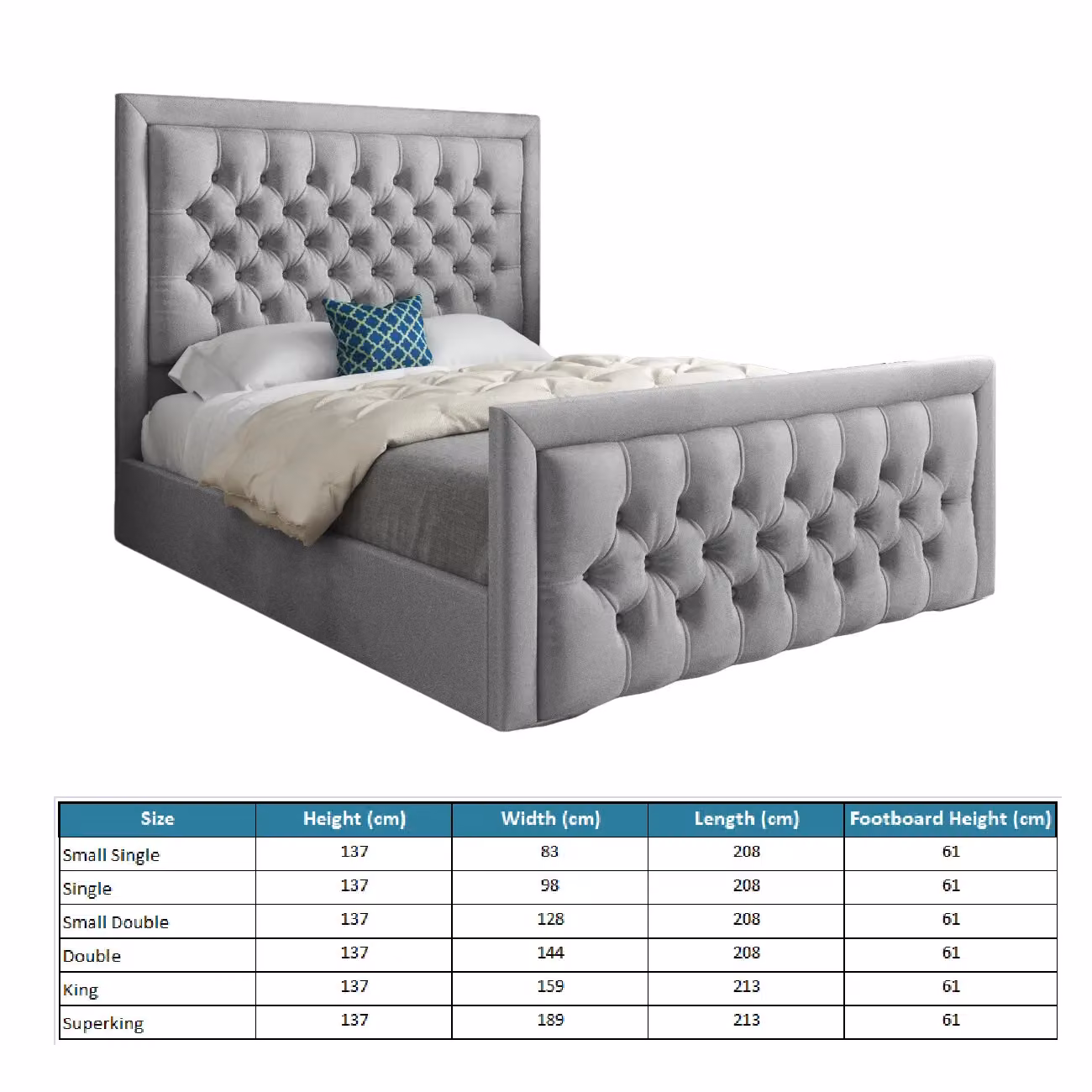 KDMD Rovigo Upholstered Soft Velvet Bed Frame in Grey, W/D/H: 120 x 200 cm – 4