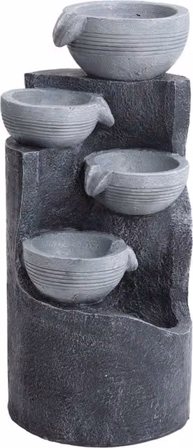Livingandhome Solar Powered Five Tiered Round Stone Cascade Bowl Fountain in Grey