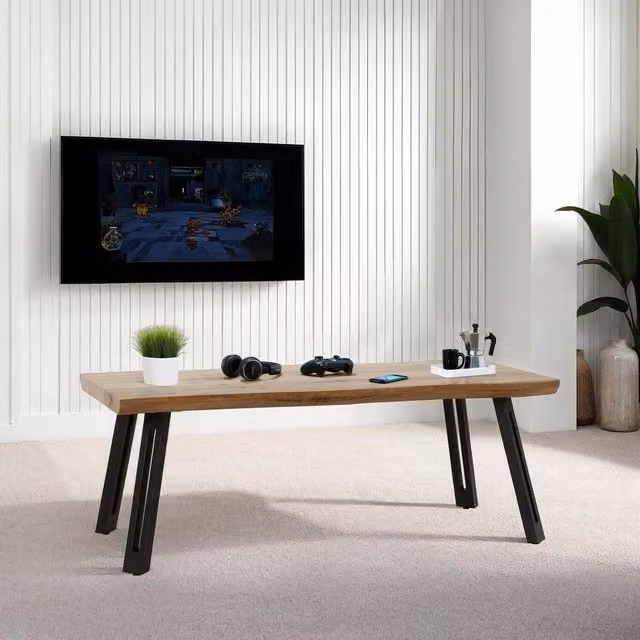 Seconique Quebec Industrial Coffee Table in Brown and Black Wood and Metal