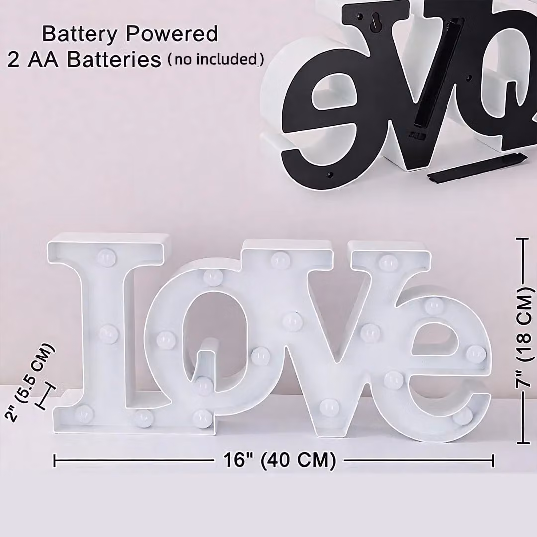 Bright Zeal LOVE Indoor Decorative Light in White, 40.64 x 40.64 x 45.08 cm – 5