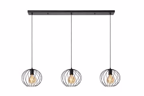 Netlighting Danza Classic Black Metal Bar Pendant Light with 3 x E27 Spheres, Height Adjustable – 1