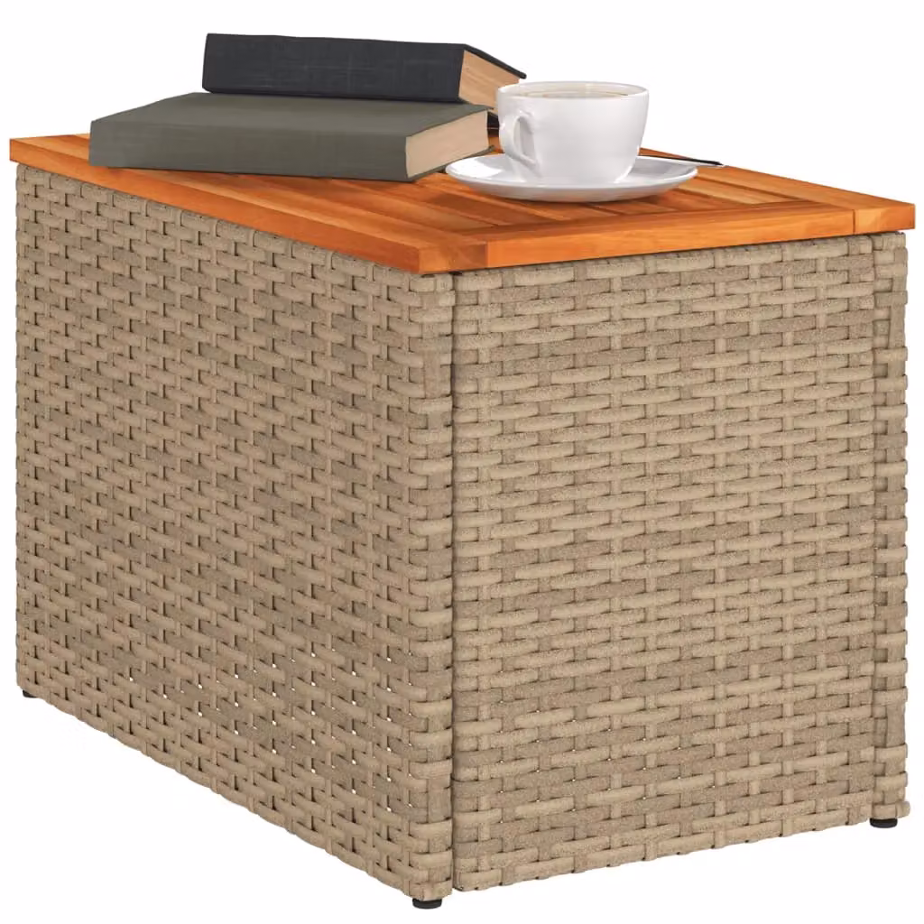 Berkfield Home Set of 2 Beige Poly Rattan and Solid Wood Garden Side Tables, W/D/H: 55 x 34 x 37 cm – 3