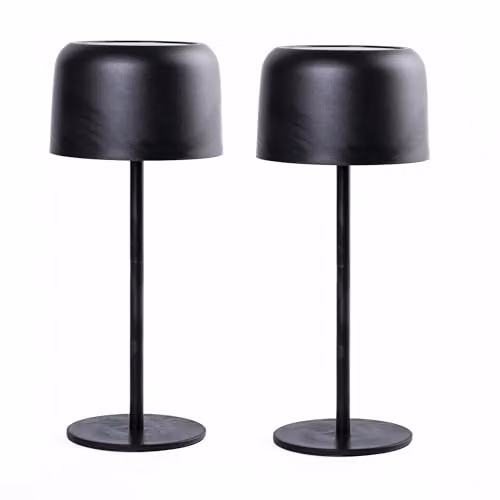 Garden Gear Solar Metal Tabletop Touch Lamp, Dimmable LED Outdoor and Indoor Light, IP44 Waterproof, Black and White (Pack of 2)