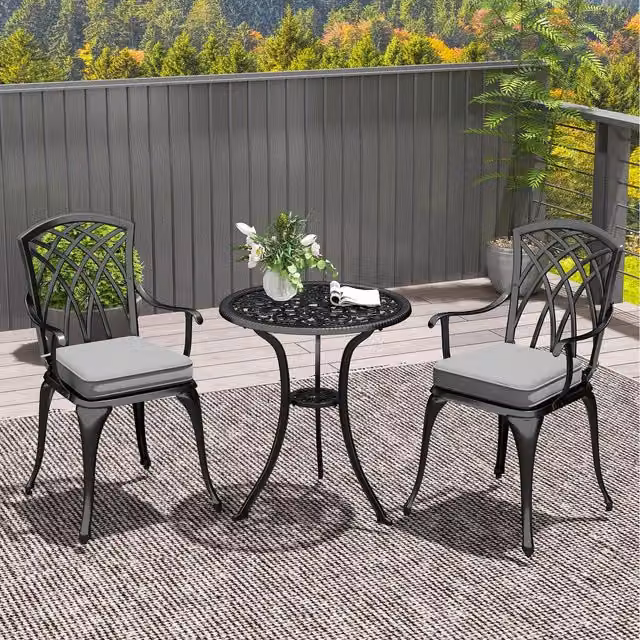 Outsunny 3 Piece Cast Aluminium Garden Bistro Set in Black