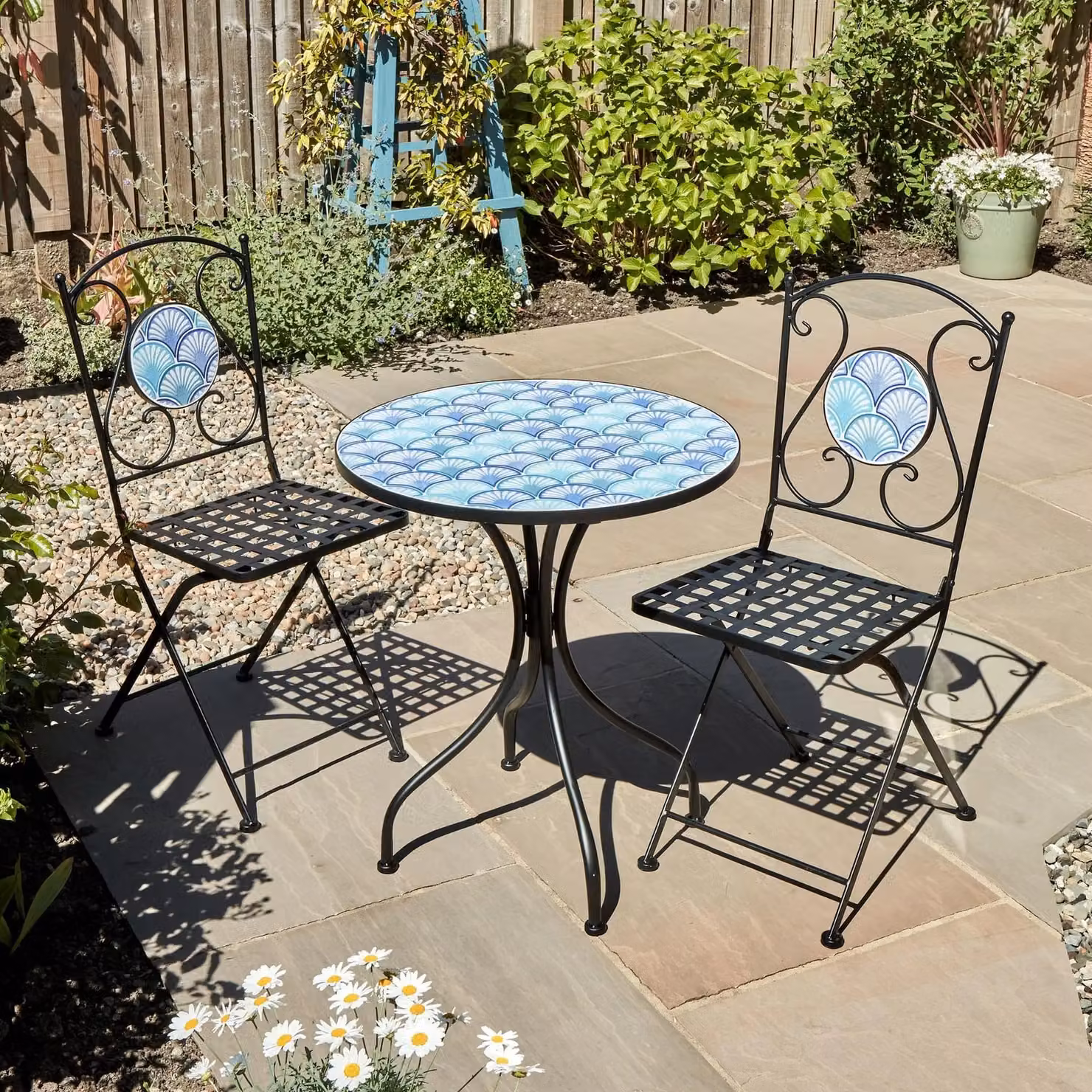 Home Source Shell Mosaic Design Bistro Patio Set in Blue – 2