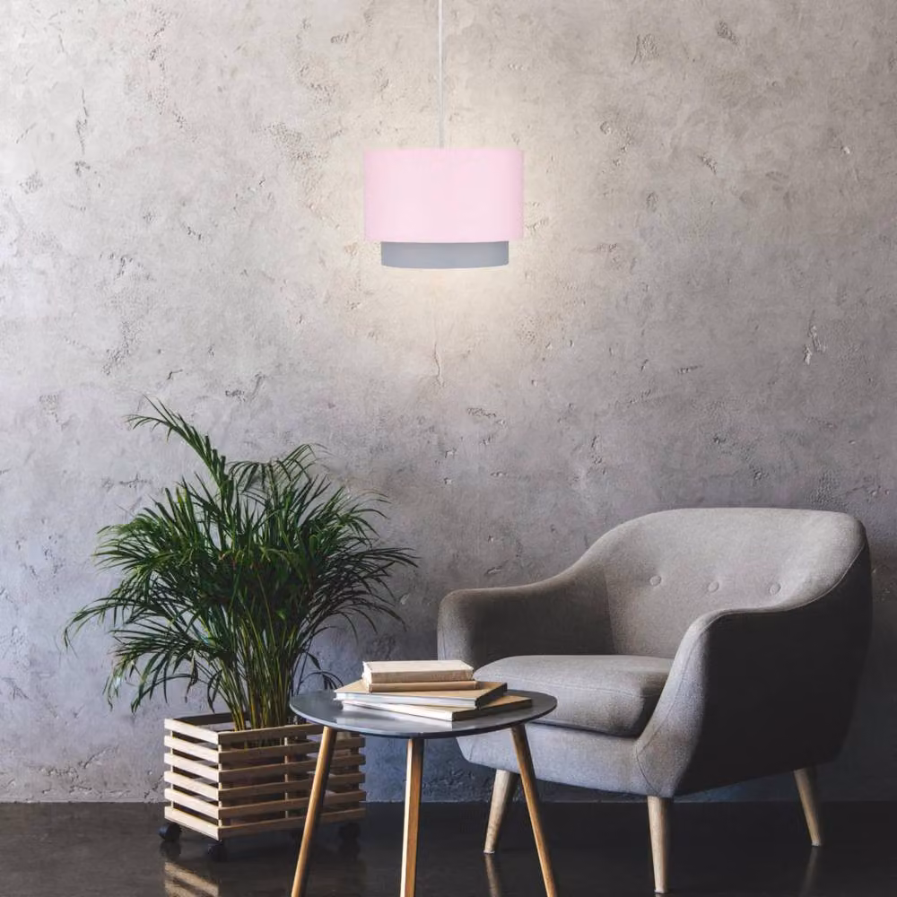 First Choice Lighting Pink and Grey 2 Tier Fabric Cylinder Easy Fit Ceiling Lightshade – 4