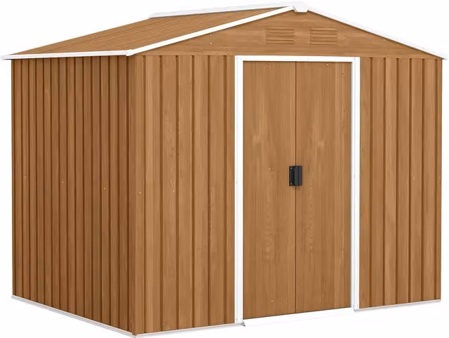 Outsunny Brown Galvanised Steel Metal Garden Storage Shed with Sloped Roof and Double Doors, W/D/H: 236 x 182.88 x 161 cm – 1