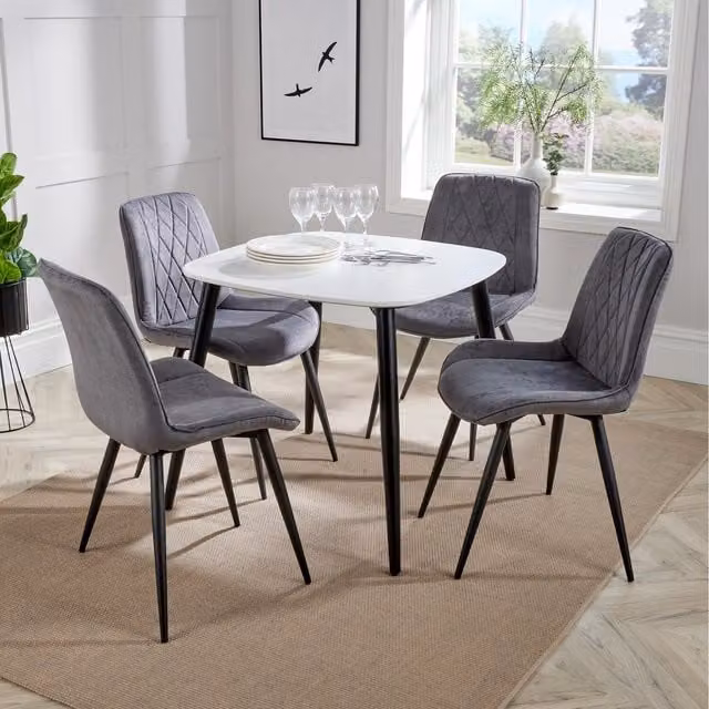 Core Products Ltd Aspen Square Dining Table and 4 Blue Diamond Stitch Chairs in Grey