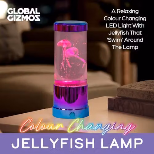 Global Gizmos 55219 Multi-Coloured Jellyfish Lamp with Colour Changing RGB LEDs and Calming Sensory Effect – 4