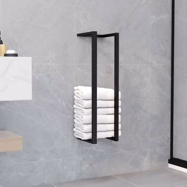 EONLION Wall Mounted Metal Towel Rack in Black, W/D/H: 12.5 x 12.5 x 60 cm