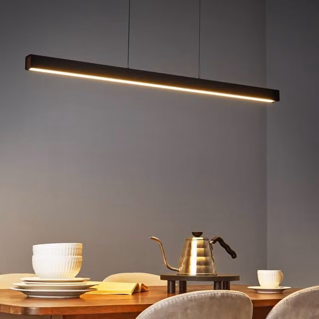 Wyld and Coco Industrial LED Pendant Lamp in Black Aluminium and Wood with Remote Control and Dimming Function