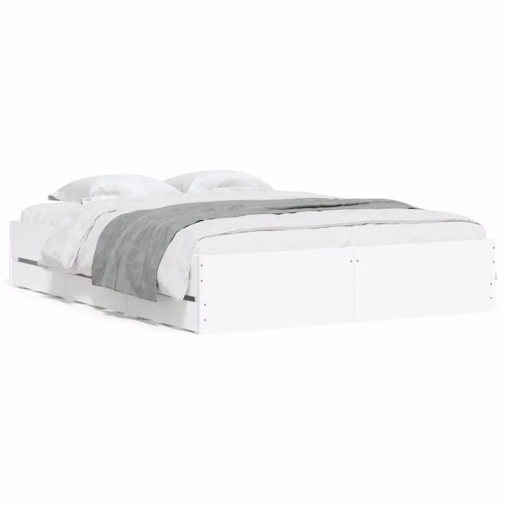 Berkfield Home King Size Bed Frame with Drawers in White, 150 x 200 cm – 2