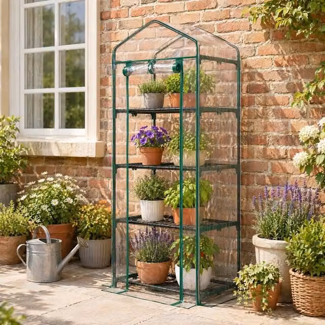 STILVORA 4 Tier Portable Greenhouse with Green Steel Frame, H 160 x W 70 x D 50 cm