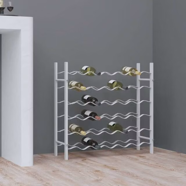 Berkfield Home Wall Mounted Modern White Metal Wine Rack for 36 Bottles