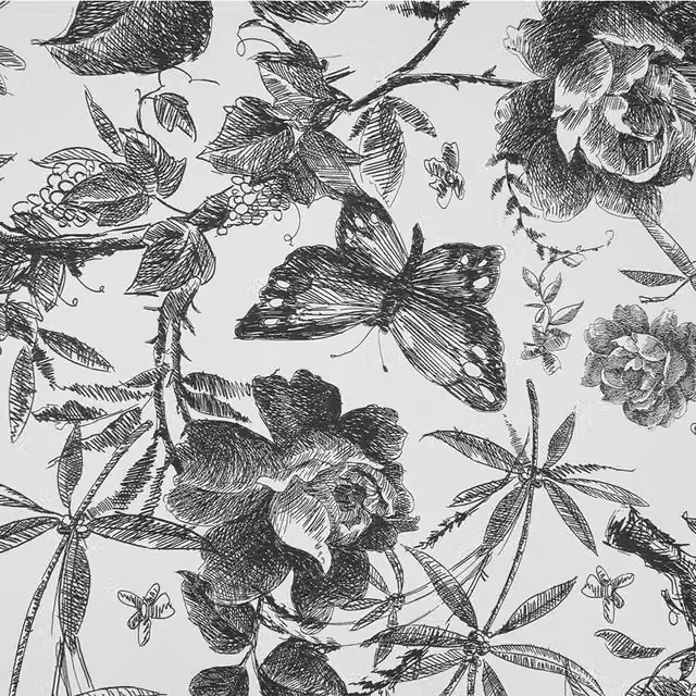 Livingandhome Self-Adhesive Floral Wallpaper in Black and White