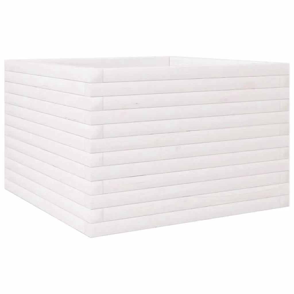 Berkfield Home White Solid Wood Pine Garden Planter Tub W: 70 cm, D: 70 cm, H: 45.5 cm – 2