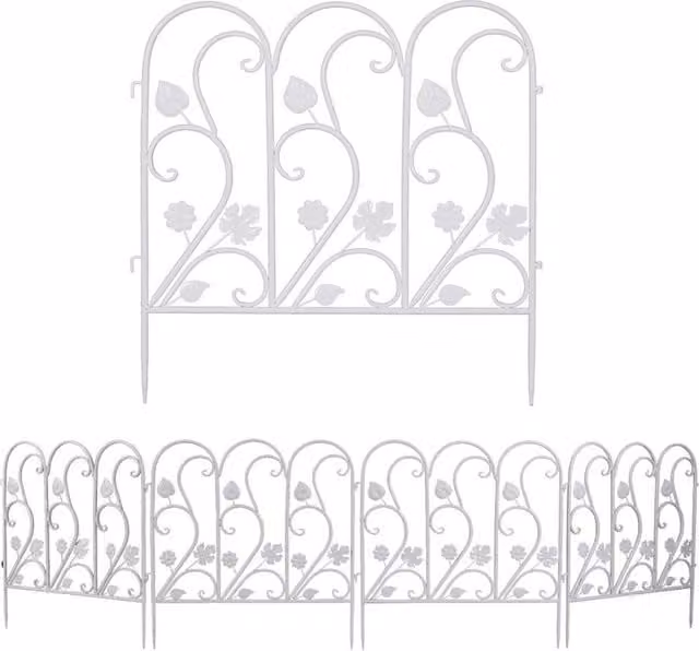 Kelvenix Metal Picket Border Garden Fence, 5 Panels, White, 0.6m2
