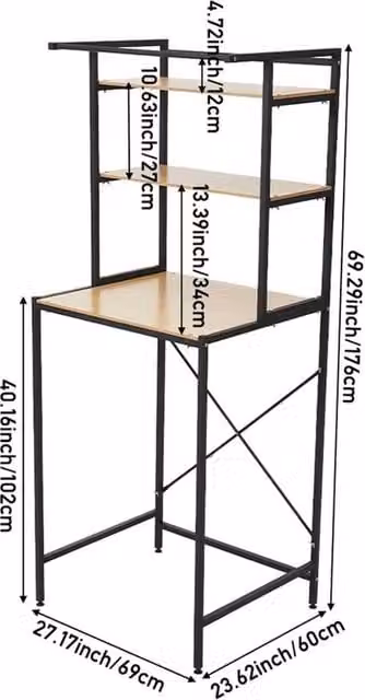 Nordara Black 3 Tier Over Toilet Storage Rack and Washing Machine Shelf Organizer with Back Panel
