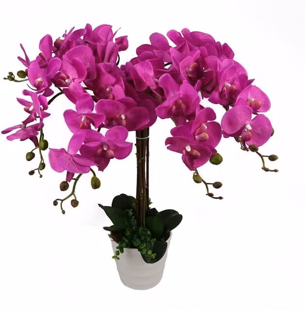 Dyzi Artificial Potted Orchid Bush with Pink Flowers, Height: 85 cm