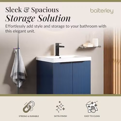 Balterley Blue Floor Standing Bathroom Vanity Unit with Basin and Fluted Front Doors, W/D/H: 51.0 x 39.0 x 85.0 cm – 3