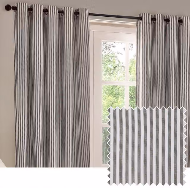 Make It A Home Hebden Striped Cotton Eyelet Curtain Pair in Grey, Width: 137 cm
