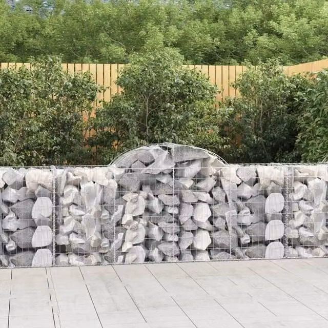 Berkfield Home Arched Gabion Baskets, 12 Piece Set, Silver Galvanised Steel, W: 200 cm, D: 50 cm, H: 80-100 cm