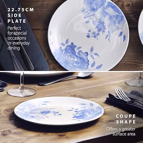 Wade Albert White and Blue Floral Ceramic Side Plate, Diameter: 22.75 cm – 6